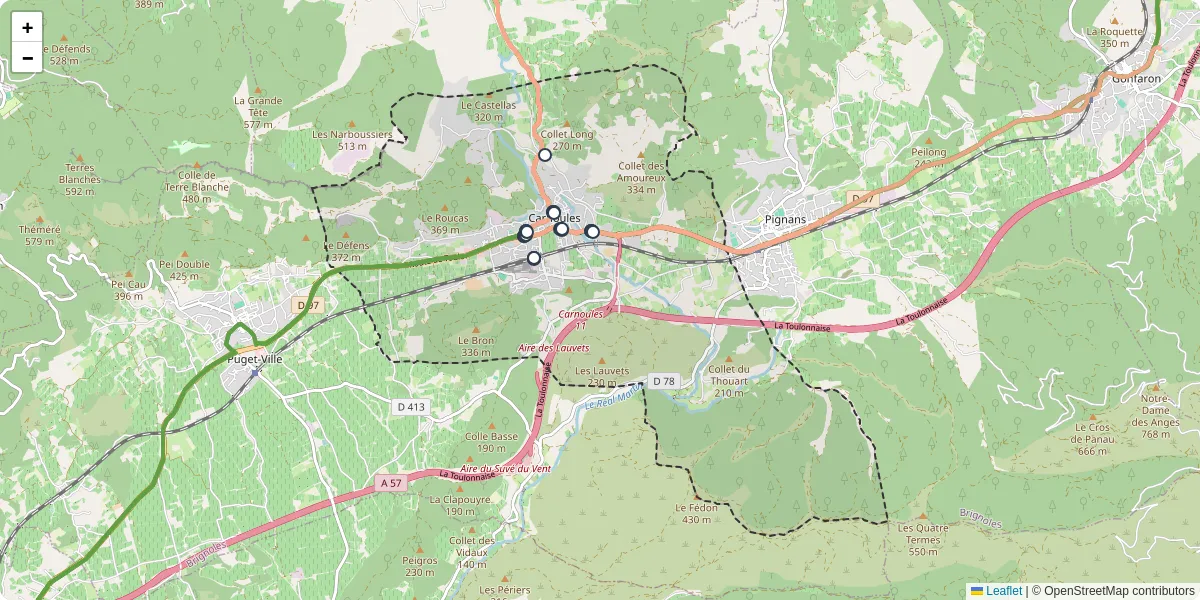 Carte du réseau de transport en commun à Carnoules - lignes de bus et arrêts