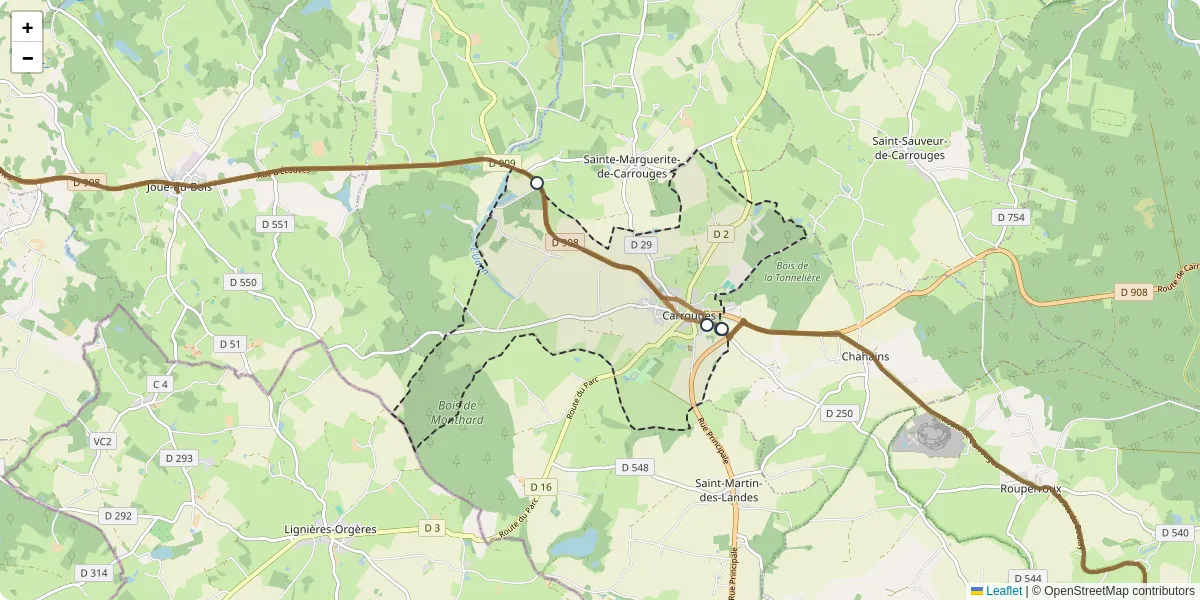 Carte du réseau de transport en commun à Carrouges - lignes de bus et arrêts