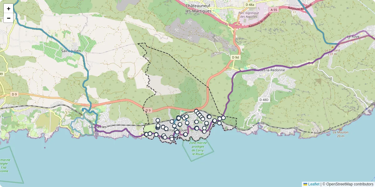 Carte du réseau de transport en commun à Carry-le-Rouet - lignes de bus et arrêts