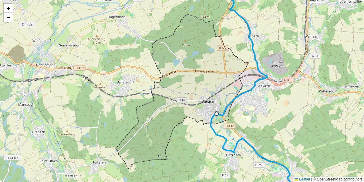 Carte du réseau de transport en commun à Carspach - lignes de bus et arrêts