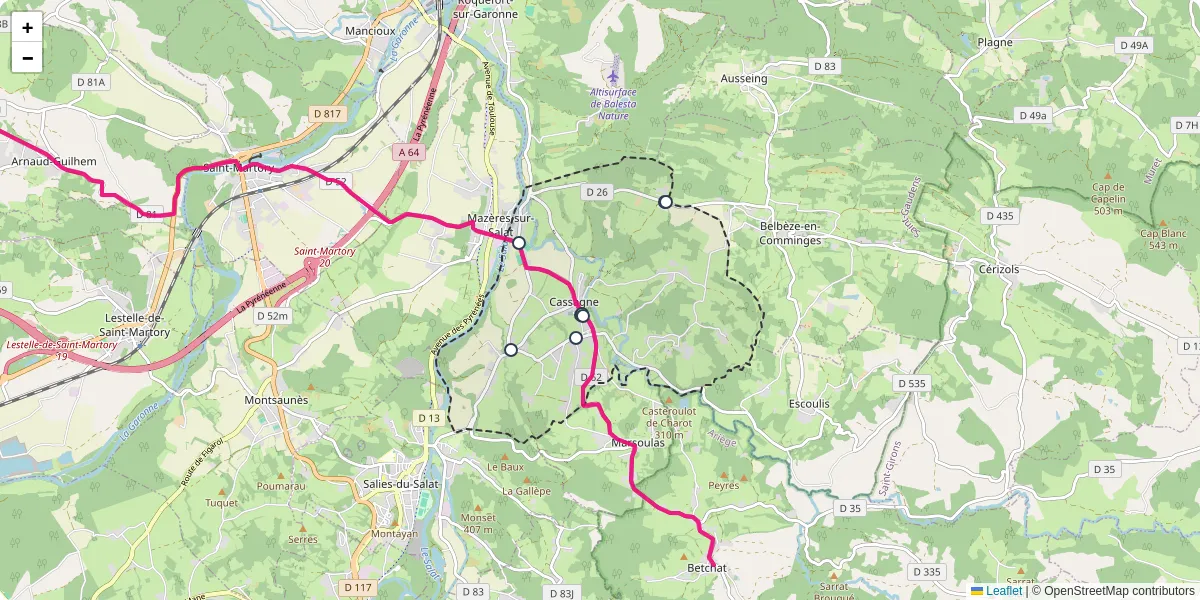 Carte du réseau de transport en commun à Cassagne - lignes de bus et arrêts