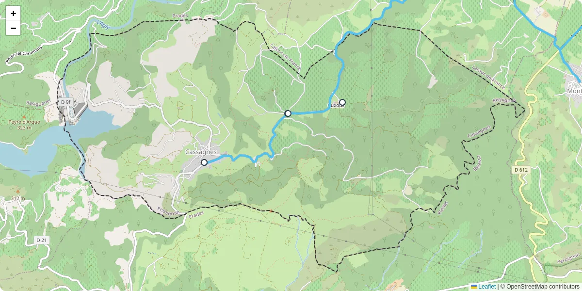 Carte du réseau de transport en commun à Cassagnes - lignes de bus et arrêts