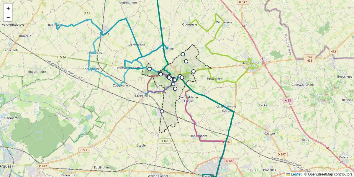 Carte du réseau de transport en commun à Cassel - lignes de bus et arrêts