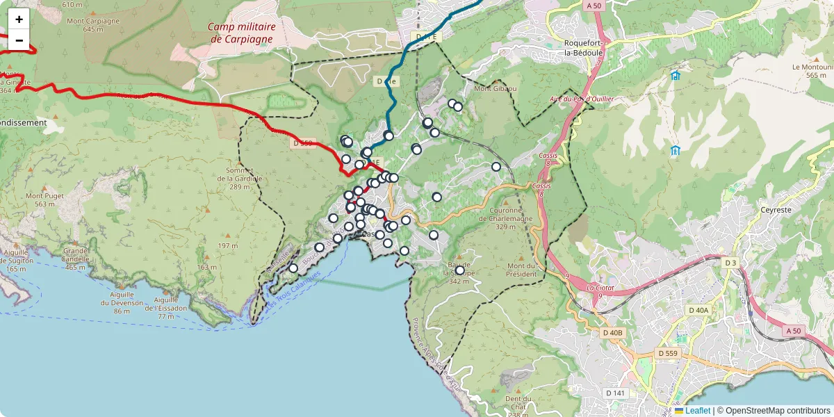 Carte du réseau de transport en commun à Cassis - lignes de bus et arrêts