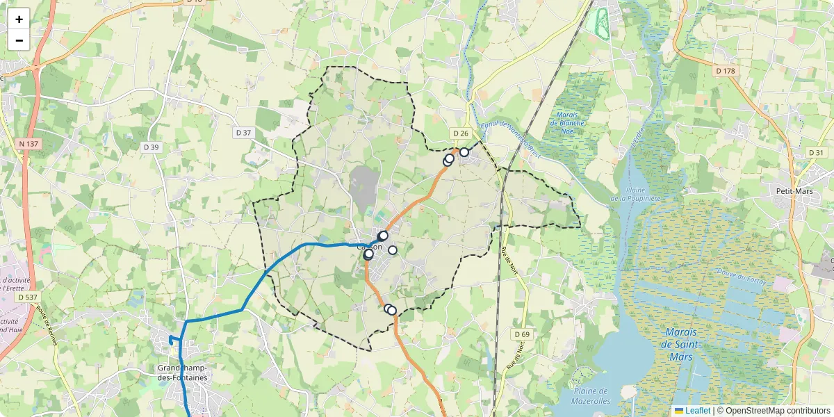 Carte du réseau de transport en commun à Casson - lignes de bus et arrêts
