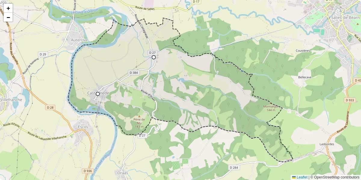 Carte du réseau de transport en commun à Castagnède - lignes de bus et arrêts