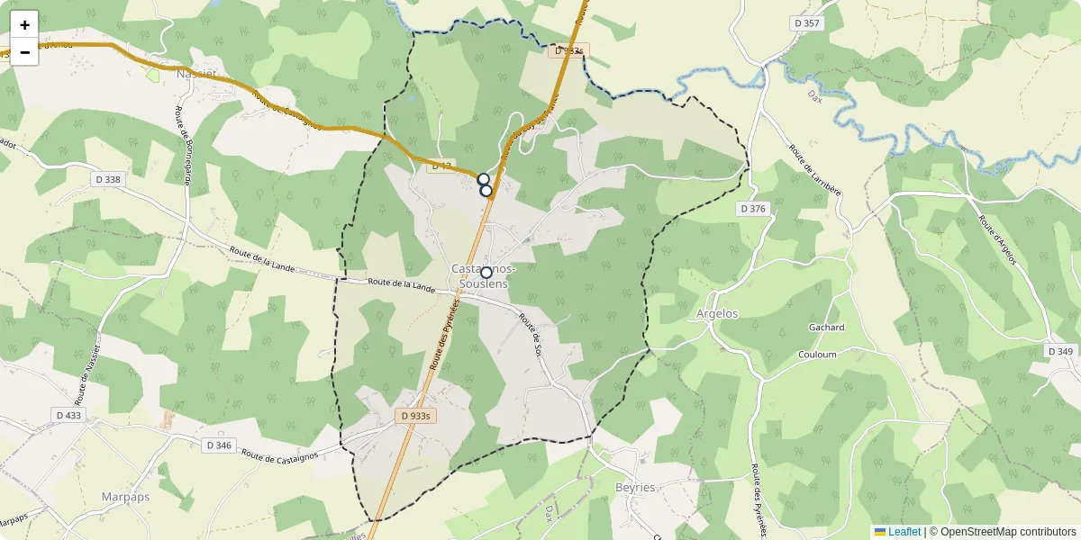 Carte du réseau de transport en commun à Castaignos-Souslens - lignes de bus et arrêts