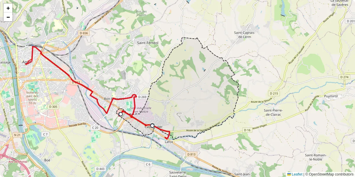 Carte du réseau de transport en commun à Castelculier - lignes de bus et arrêts