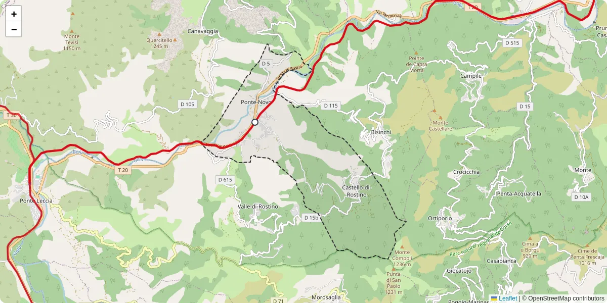 Carte du réseau de transport en commun à Castello-di-Rostino - lignes de bus et arrêts