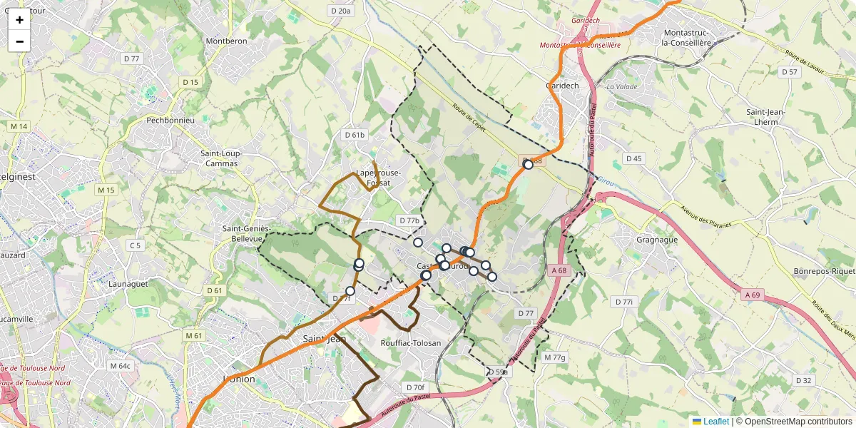 Carte du réseau de transport en commun à Castelmaurou - lignes de bus et arrêts