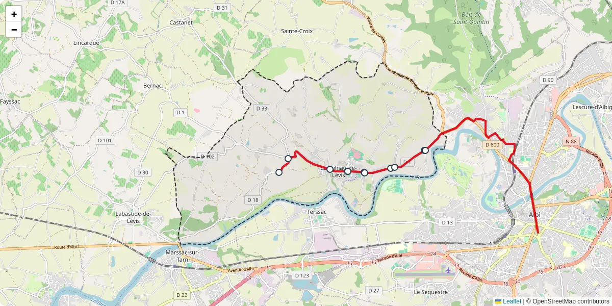 Carte du réseau de transport en commun à Castelnau-de-Lévis - lignes de bus et arrêts
