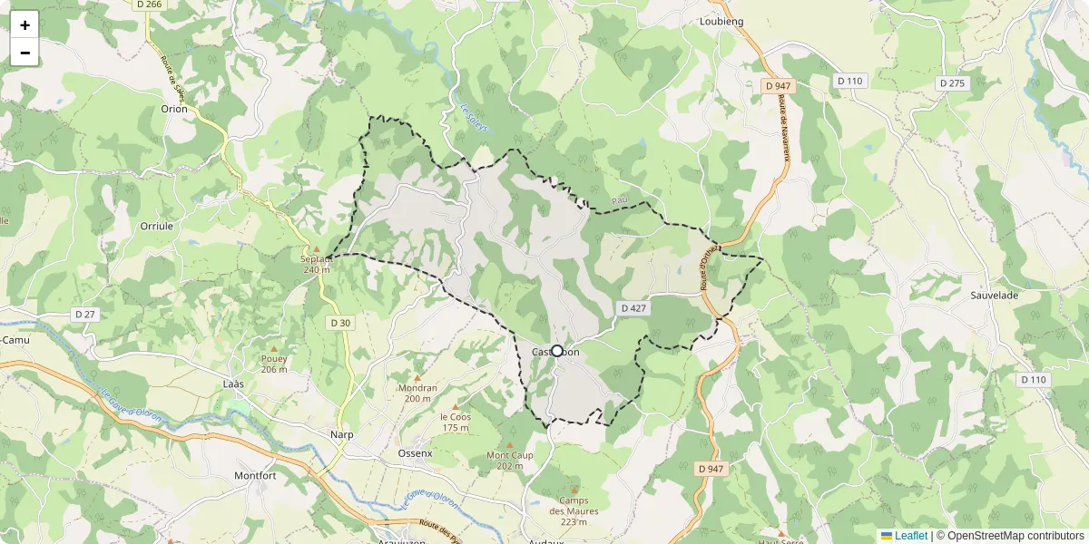 Carte du réseau de transport en commun à Castetbon - lignes de bus et arrêts
