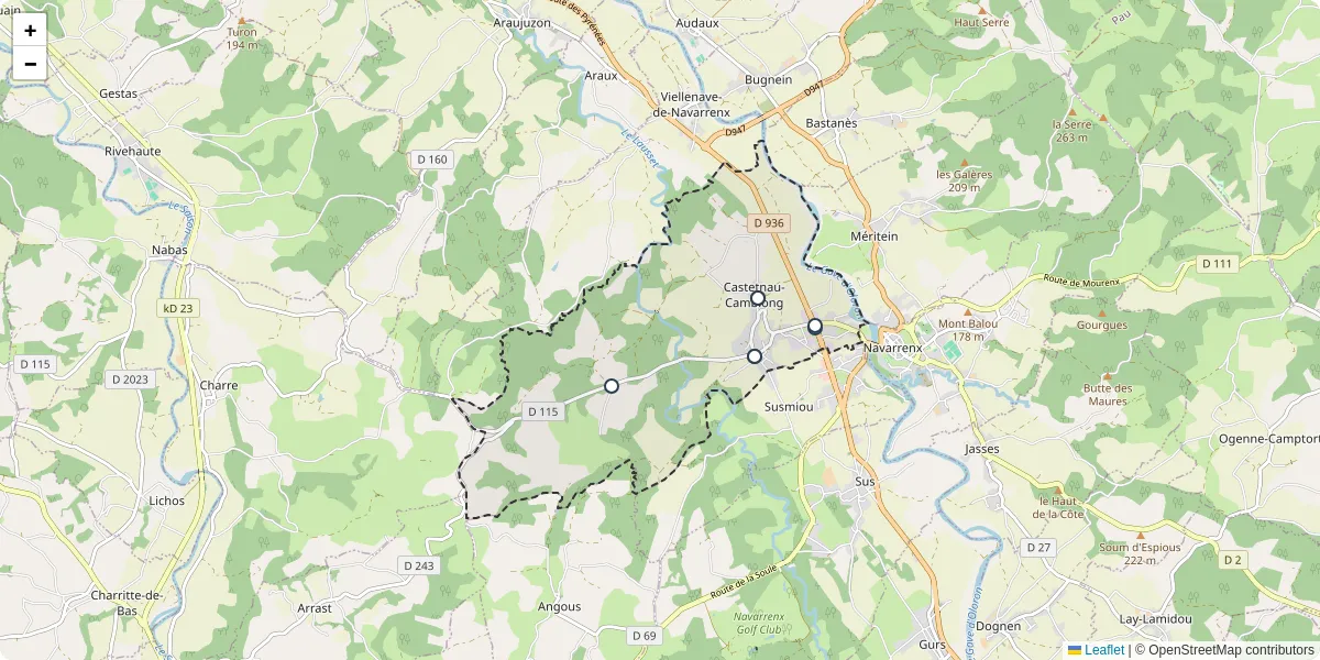 Carte du réseau de transport en commun à Castetnau-Camblong - lignes de bus et arrêts