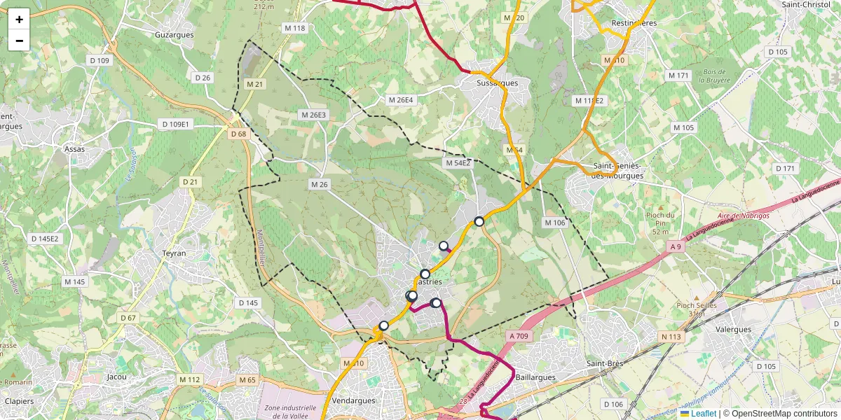 Carte du réseau de transport en commun à Castries - lignes de bus et arrêts