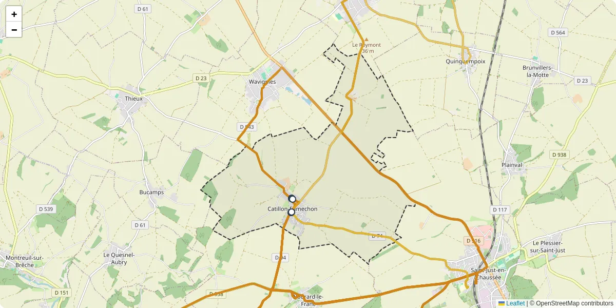 Carte du réseau de transport en commun à Catillon-Fumechon - lignes de bus et arrêts