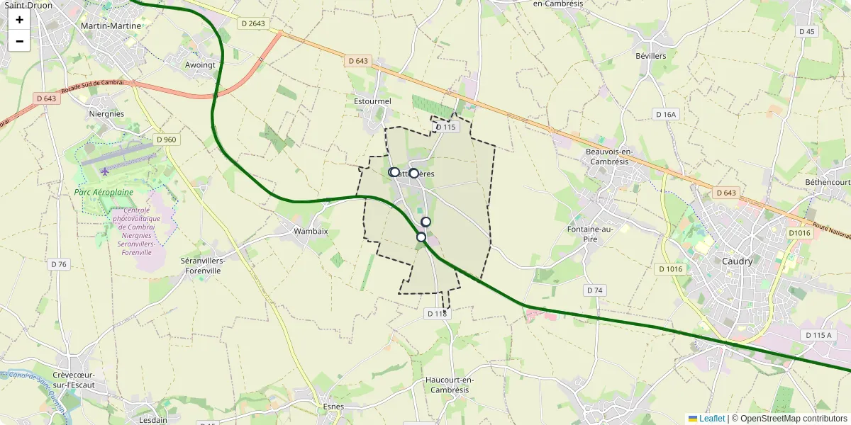 Carte du réseau de transport en commun à Cattenières - lignes de bus et arrêts