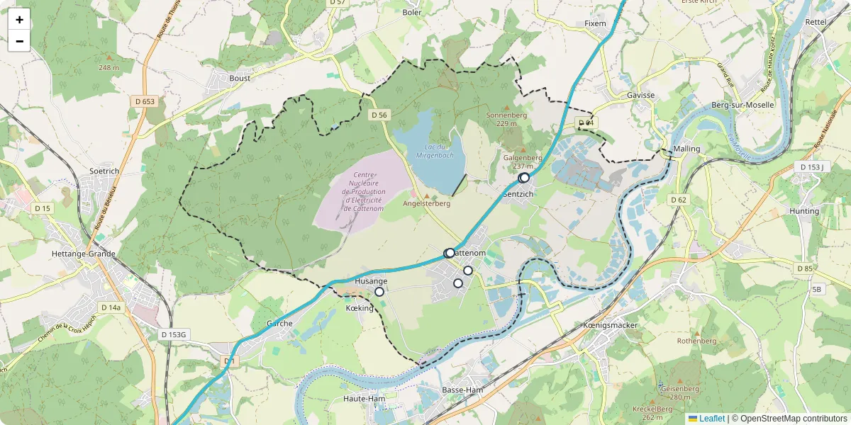 Carte du réseau de transport en commun à Cattenom - lignes de bus et arrêts