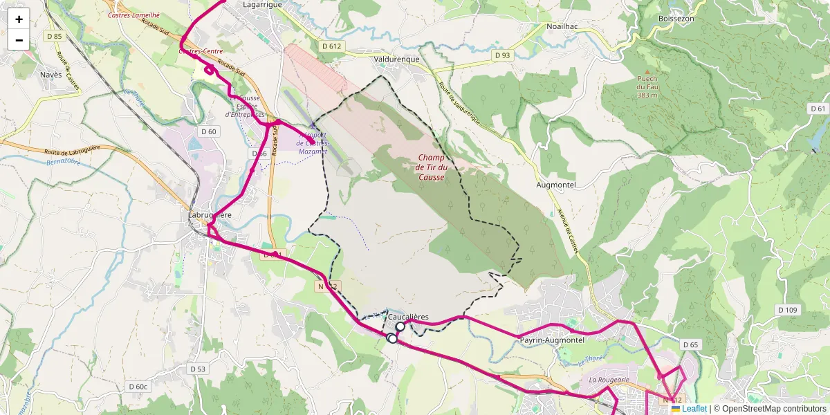 Carte du réseau de transport en commun à Caucalières - lignes de bus et arrêts