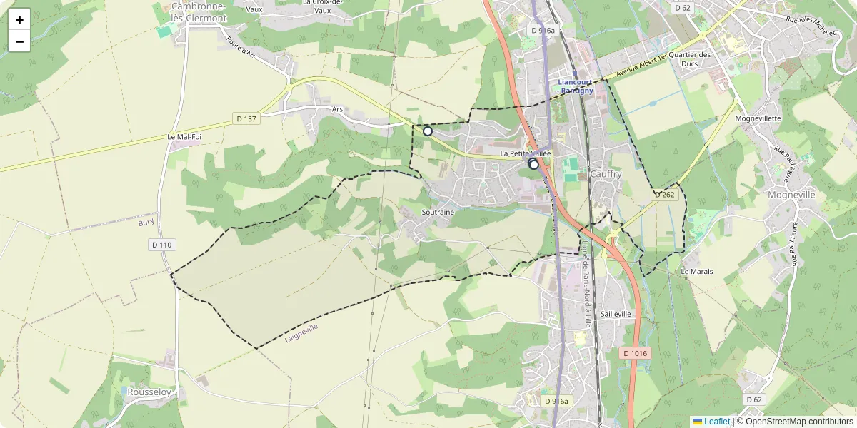 Carte du réseau de transport en commun à Cauffry - lignes de bus et arrêts