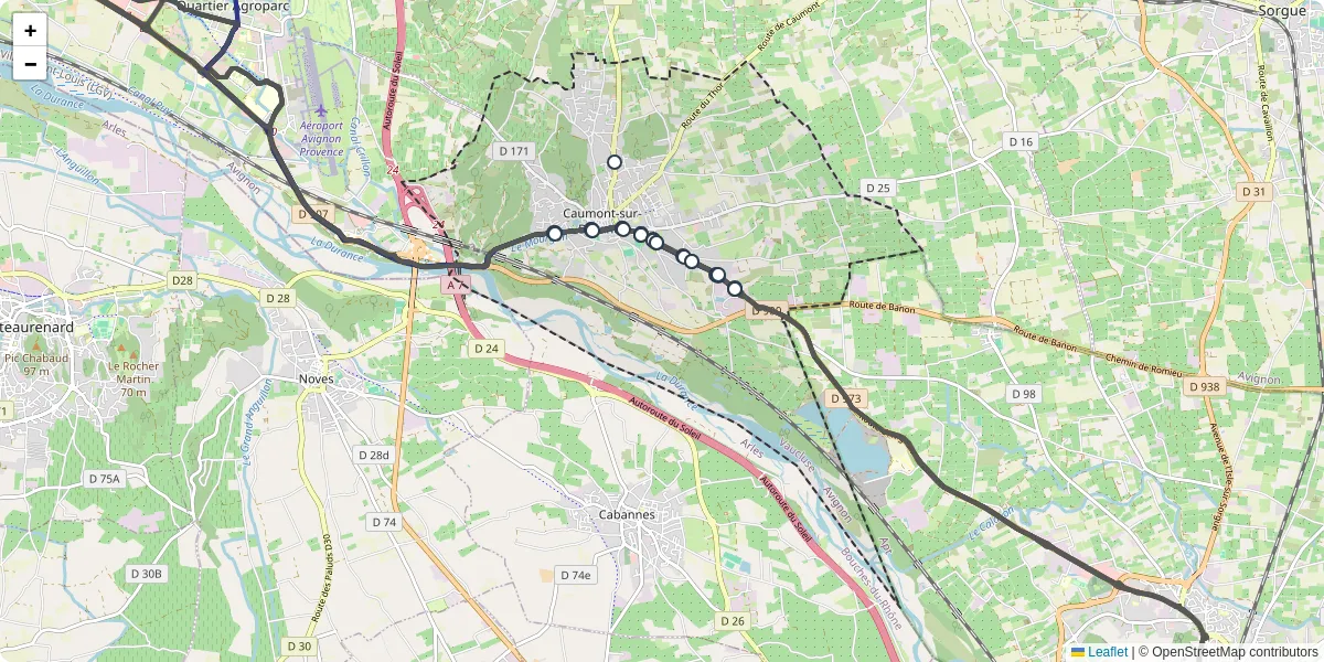 Carte du réseau de transport en commun à Caumont-sur-Durance - lignes de bus et arrêts