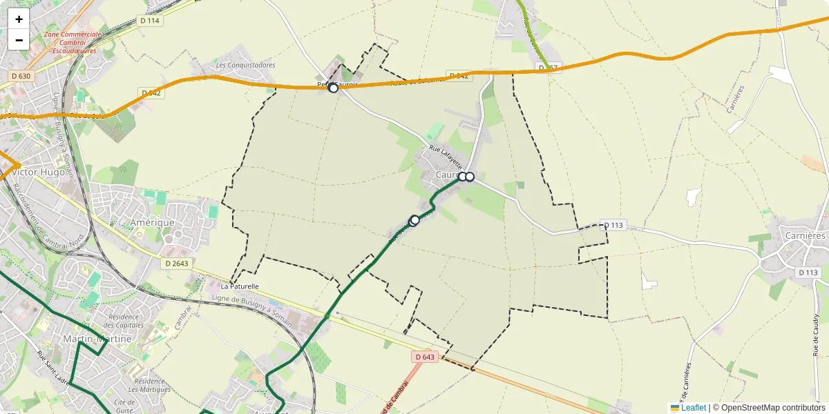 Carte du réseau de transport en commun à Cauroir - lignes de bus et arrêts