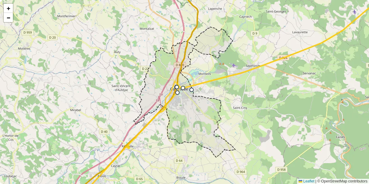 Carte du réseau de transport en commun à Caussade - lignes de bus et arrêts