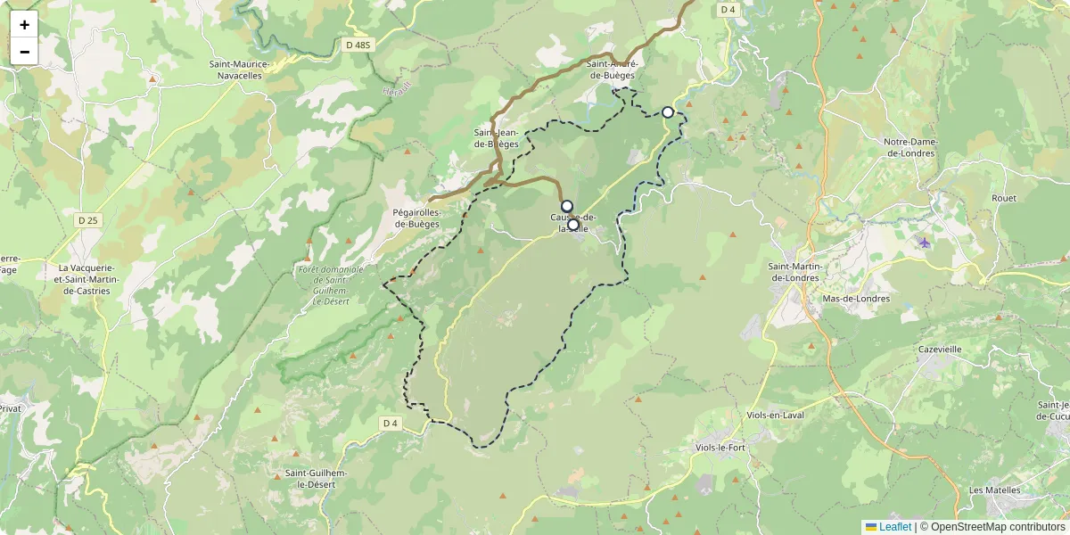 Carte du réseau de transport en commun à Causse-de-la-Selle - lignes de bus et arrêts