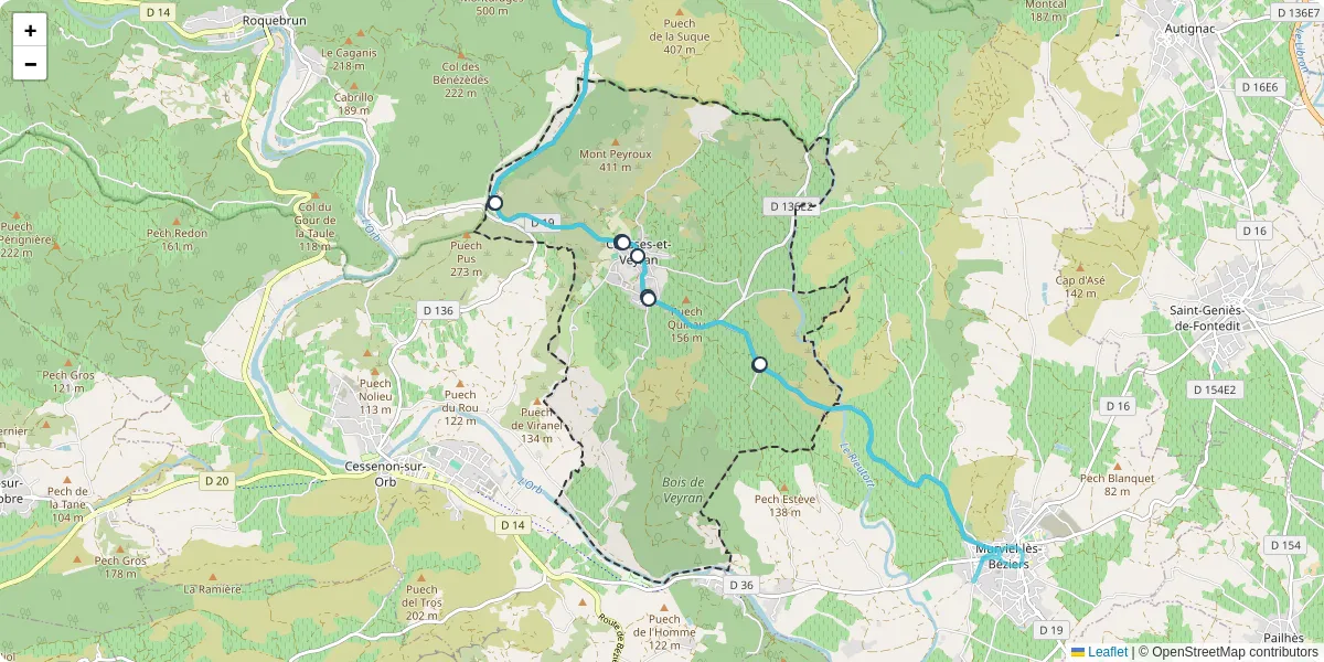 Carte du réseau de transport en commun à Causses-et-Veyran - lignes de bus et arrêts