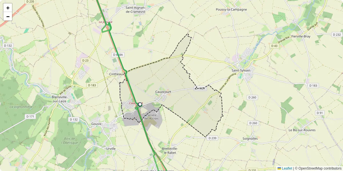 Carte du réseau de transport en commun à Cauvicourt - lignes de bus et arrêts