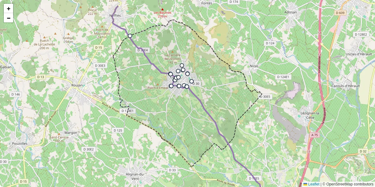 Carte du réseau de transport en commun à Caux - lignes de bus et arrêts