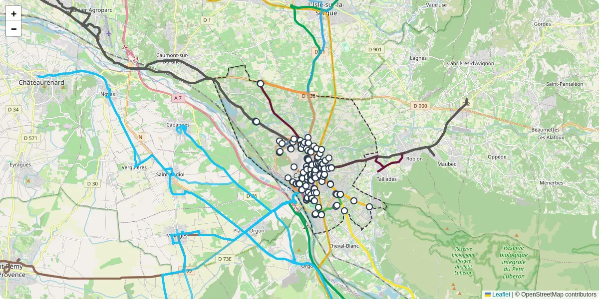 Carte du réseau de transport en commun à Cavaillon - lignes de bus et arrêts