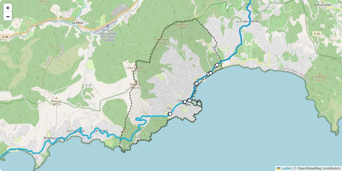 Carte du réseau de transport en commun à Cavalaire-sur-Mer - lignes de bus et arrêts