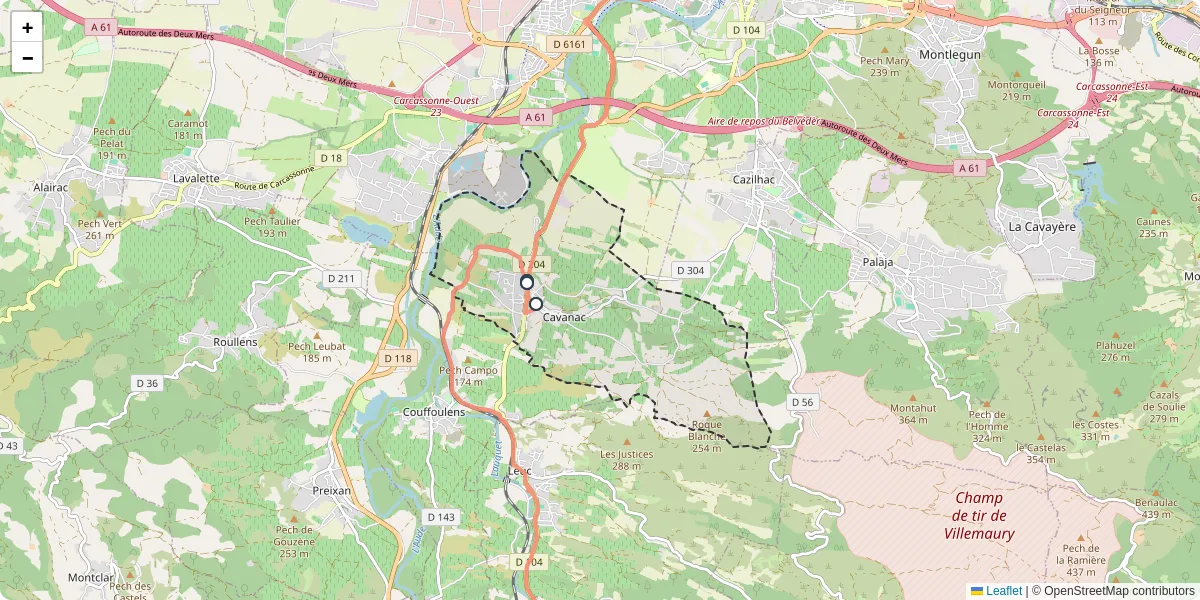 Carte du réseau de transport en commun à Cavanac - lignes de bus et arrêts