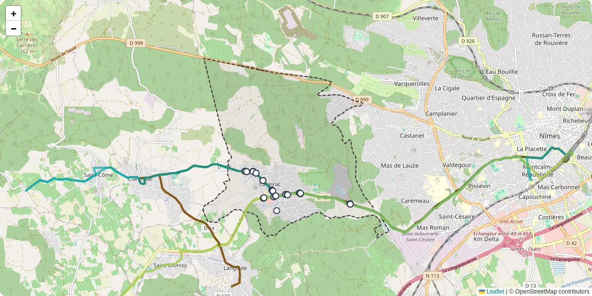 Carte du réseau de transport en commun à Caveirac - lignes de bus et arrêts