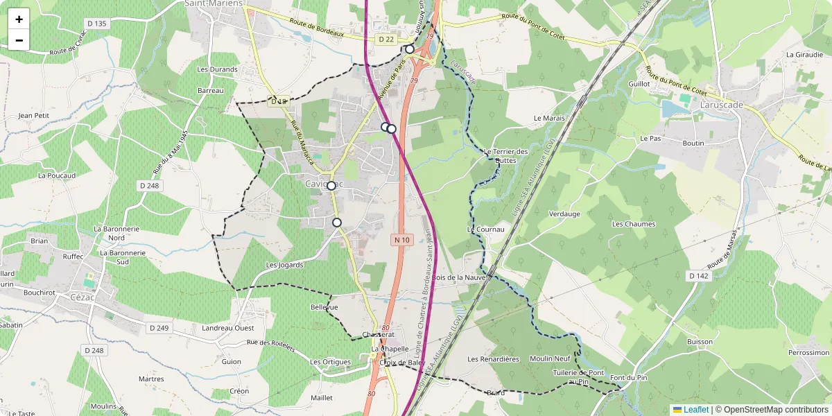 Carte du réseau de transport en commun à Cavignac - lignes de bus et arrêts