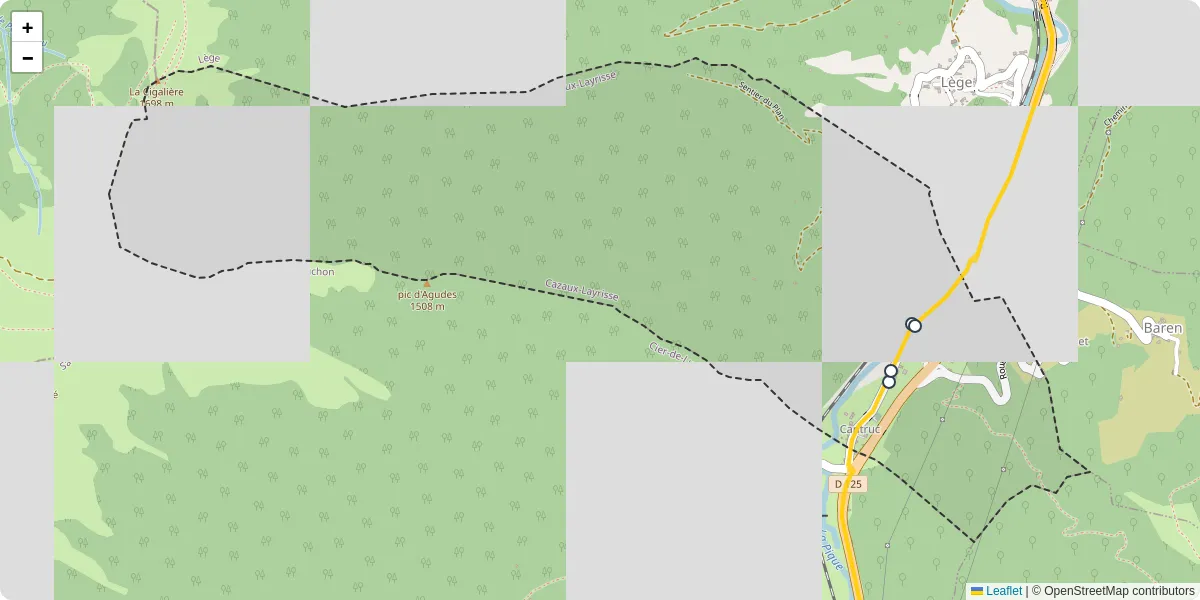 Carte du réseau de transport en commun à Cazaux-Layrisse - lignes de bus et arrêts