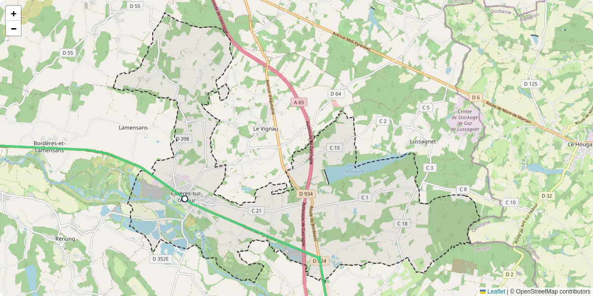 Carte du réseau de transport en commun à Cazères-sur-l'Adour - lignes de bus et arrêts