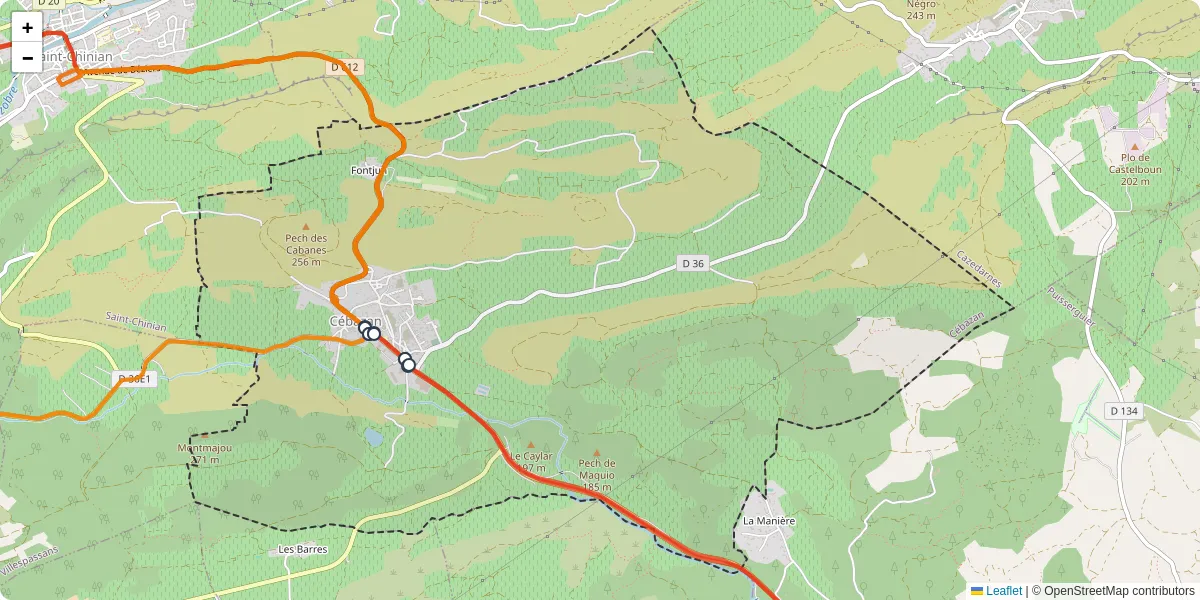 Carte du réseau de transport en commun à Cébazan - lignes de bus et arrêts