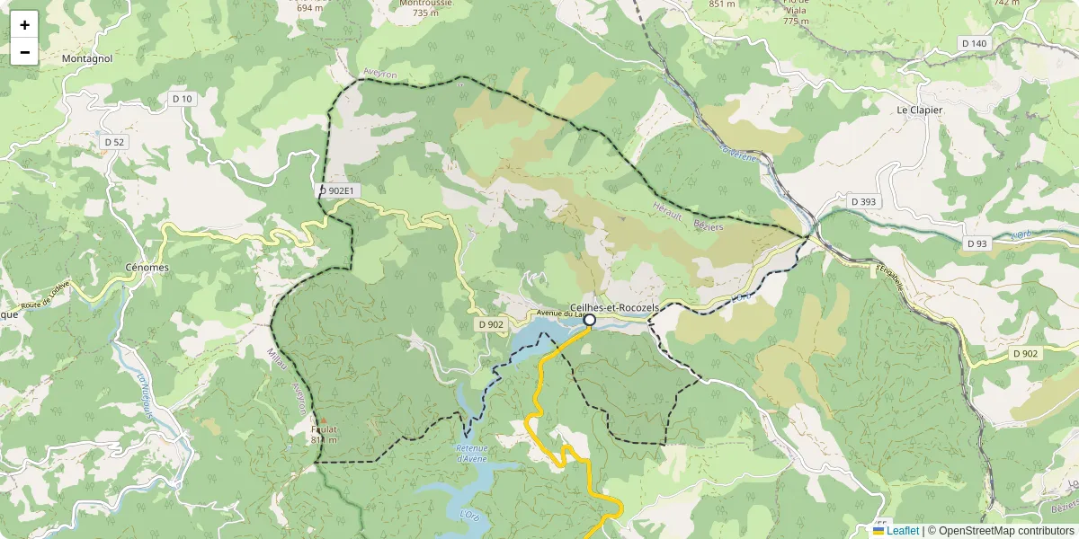 Carte du réseau de transport en commun à Ceilhes-et-Rocozels - lignes de bus et arrêts