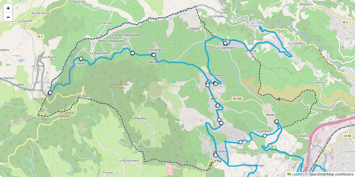 Carte du réseau de transport en commun à Cellieu - lignes de bus et arrêts