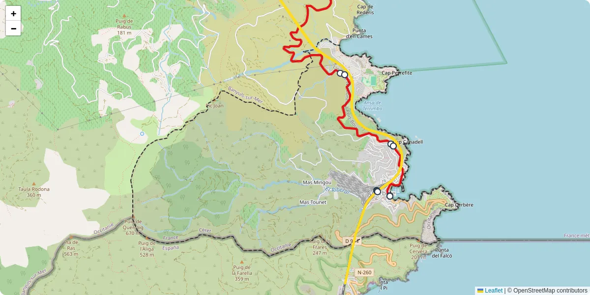 Carte du réseau de transport en commun à Cerbère - lignes de bus et arrêts