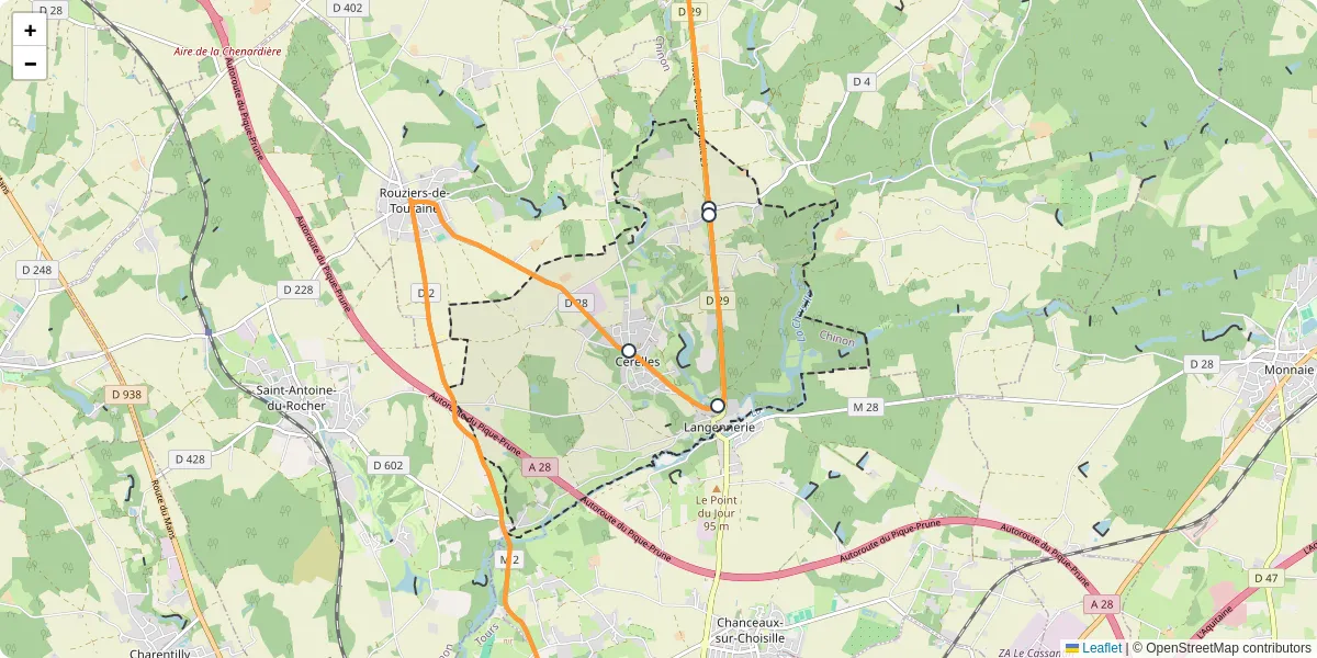 Carte du réseau de transport en commun à Cerelles - lignes de bus et arrêts