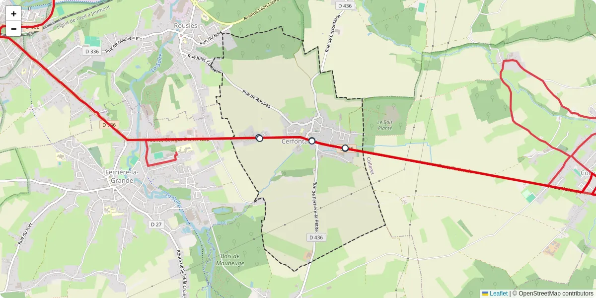 Carte du réseau de transport en commun à Cerfontaine - lignes de bus et arrêts