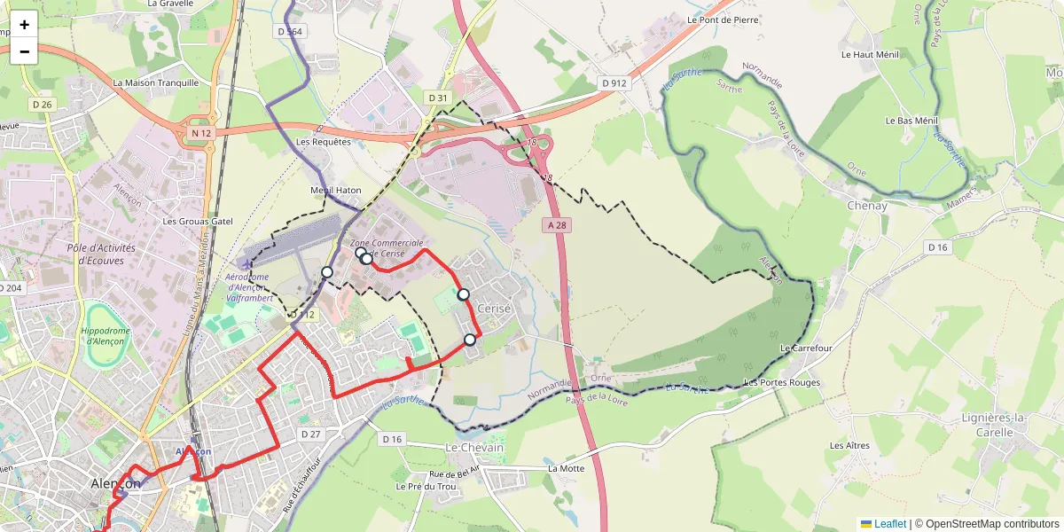 Carte du réseau de transport en commun à Cerisé - lignes de bus et arrêts