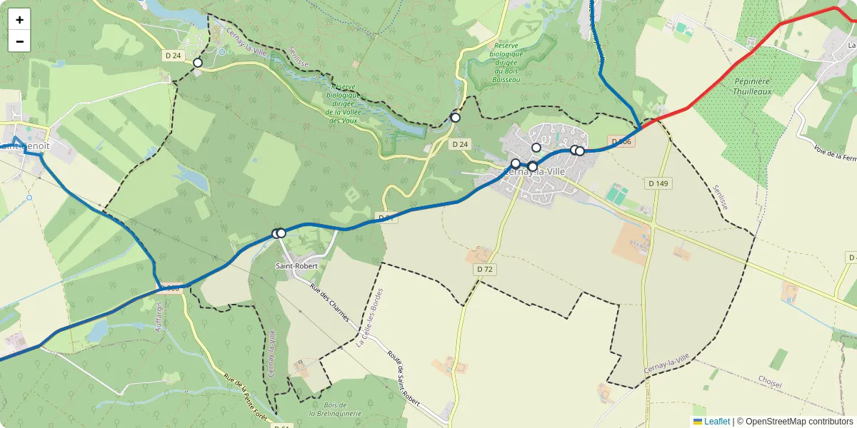 Carte du réseau de transport en commun à Cernay-la-Ville - lignes de bus et arrêts