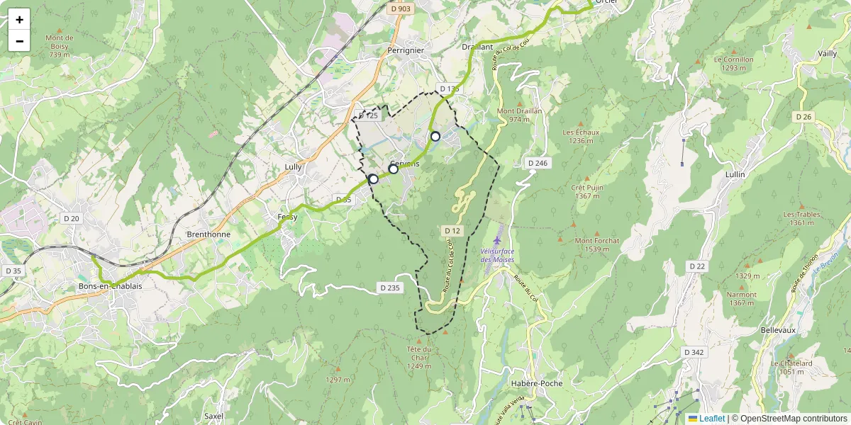 Carte du réseau de transport en commun à Cervens - lignes de bus et arrêts