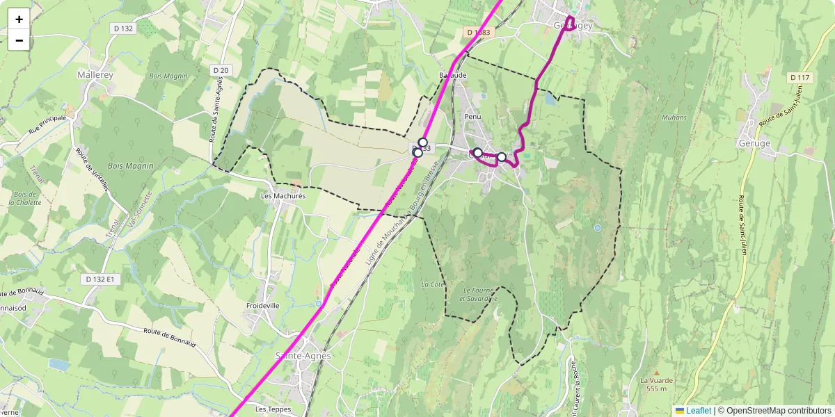 Carte du réseau de transport en commun à Cesancey - lignes de bus et arrêts
