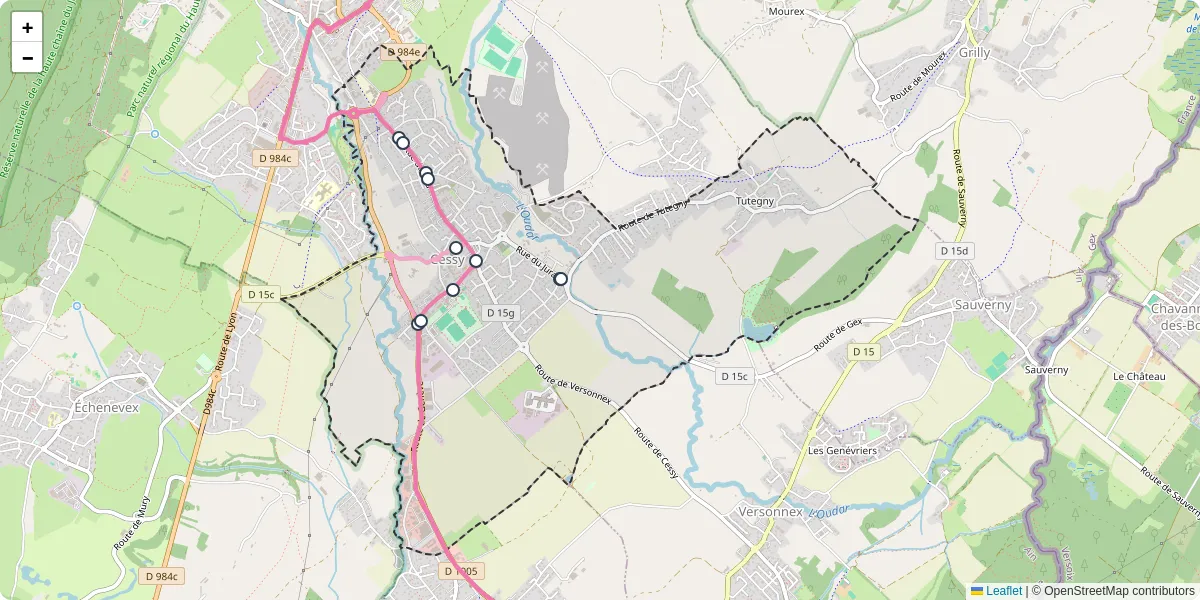 Carte du réseau de transport en commun à Cessy - lignes de bus et arrêts