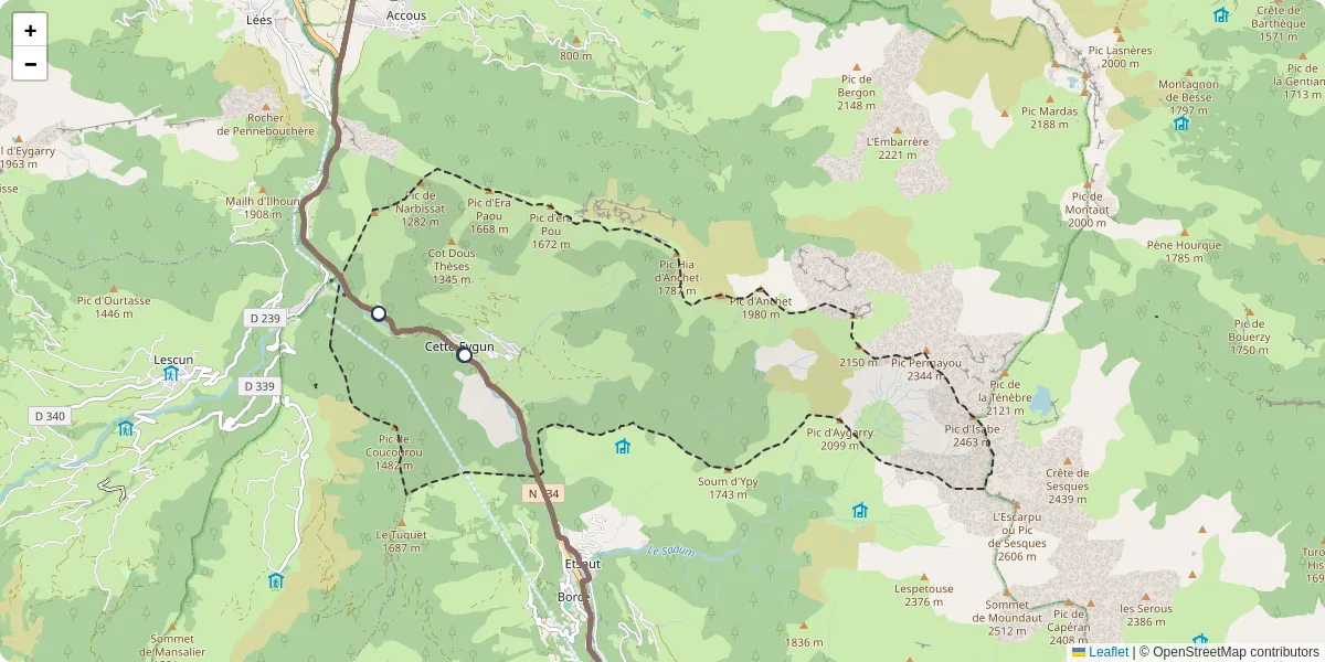 Carte du réseau de transport en commun à Cette-Eygun - lignes de bus et arrêts
