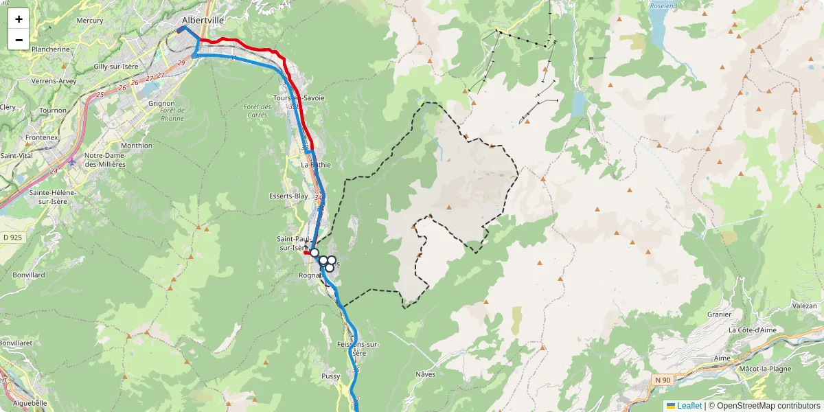 Carte du réseau de transport en commun à Cevins - lignes de bus et arrêts